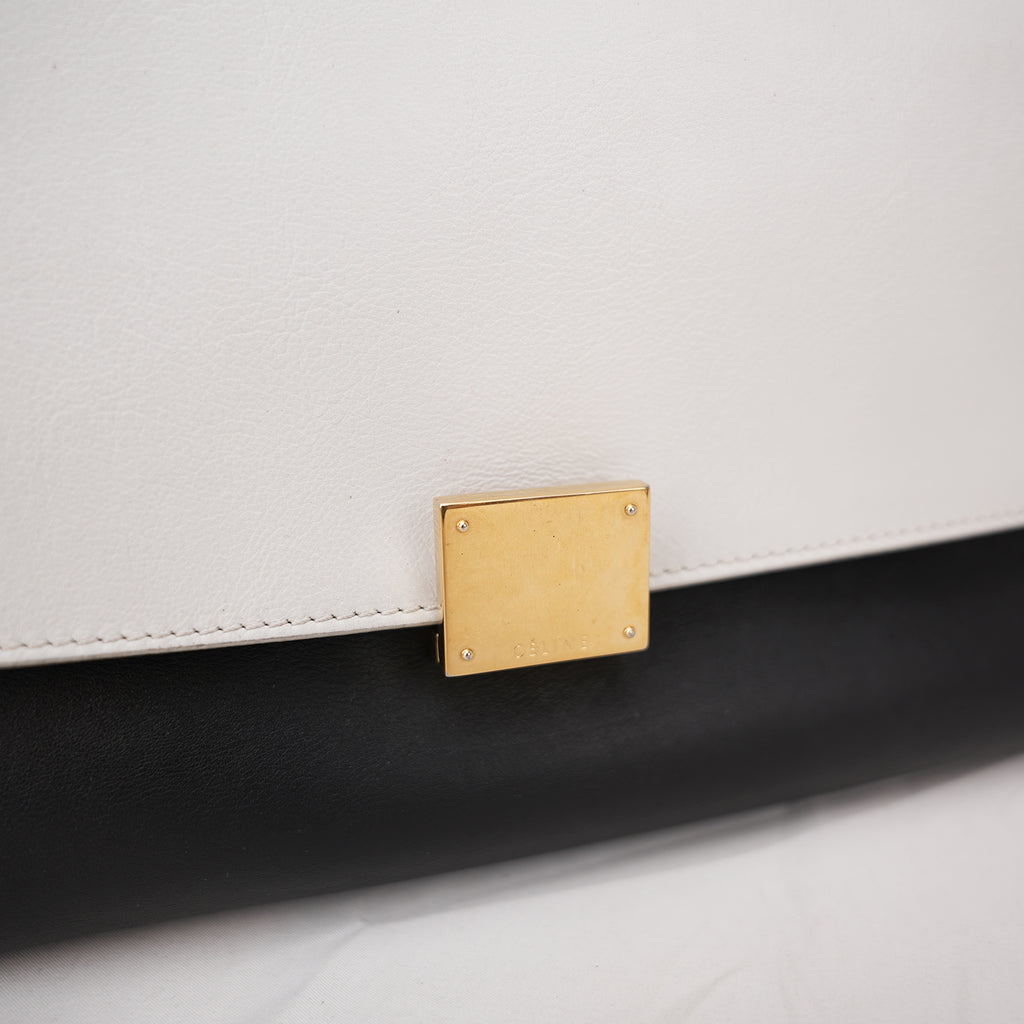Celine Trapeze Bicolor Leather & Suede Shoulder Bag Black White Medium