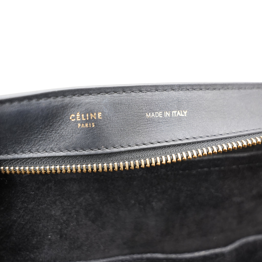 Celine Trapeze Bicolor Leather & Suede Shoulder Bag Black White Medium