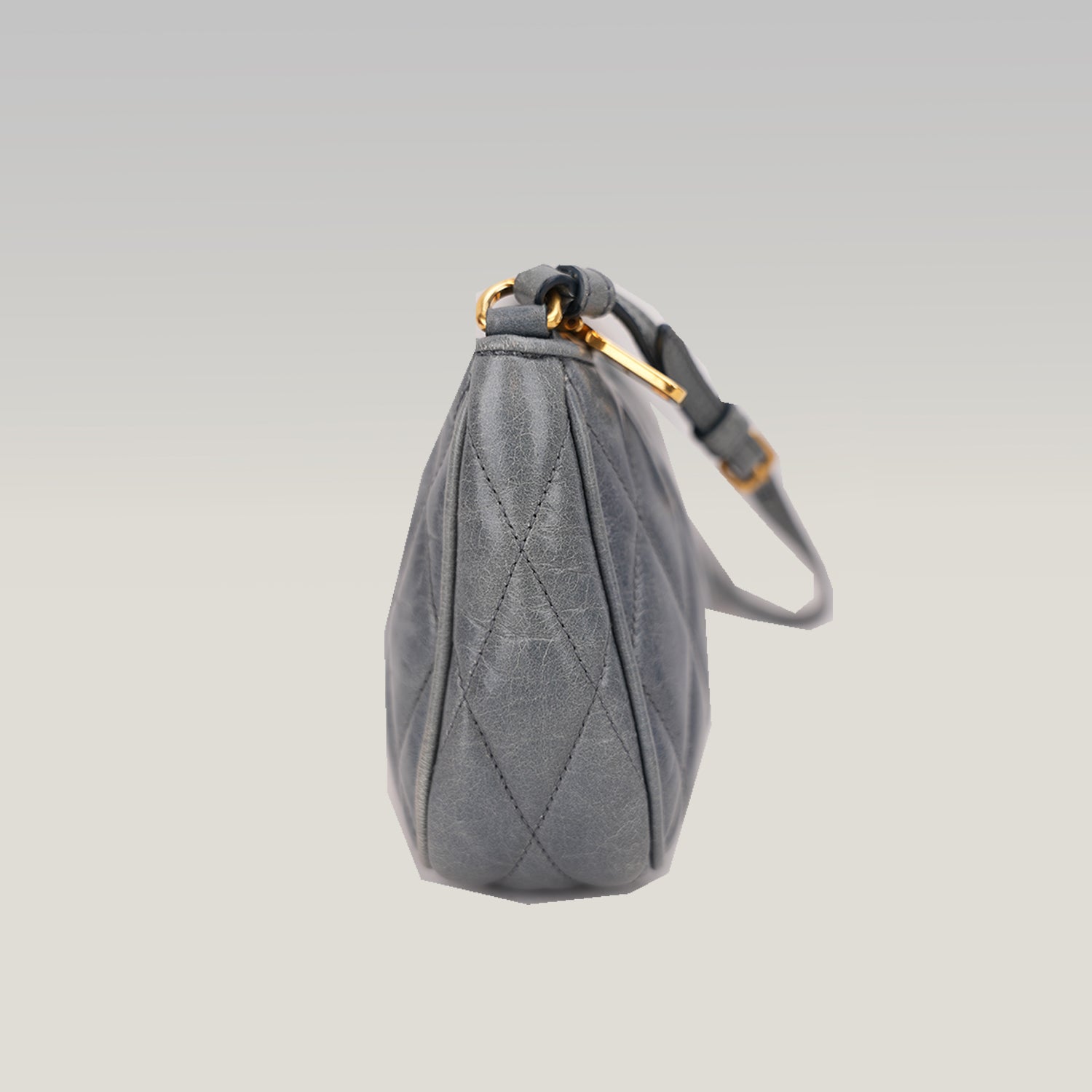 Miu Miu Matelassé Blu Mini Borsa a Spalla in Pelle con Logo Oro