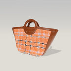 Marni Tropicalia Micro Handbag in Orange Tweed Fabric and Brown Leather