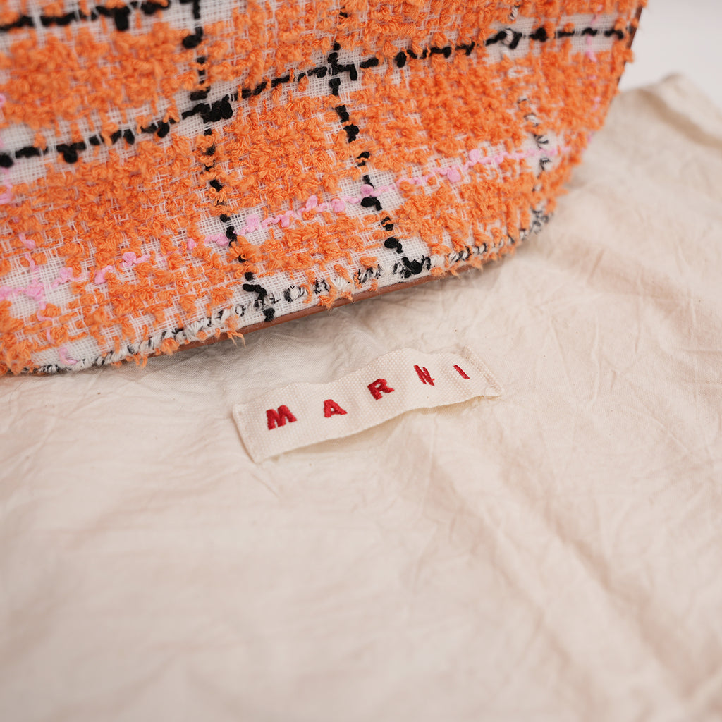 Marni Tropicalia Micro Handbag in Orange Tweed Fabric and Brown Leather