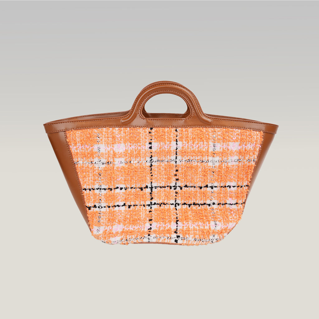 Marni Tropicalia Micro Handbag in Orange Tweed Fabric and Brown Leather
