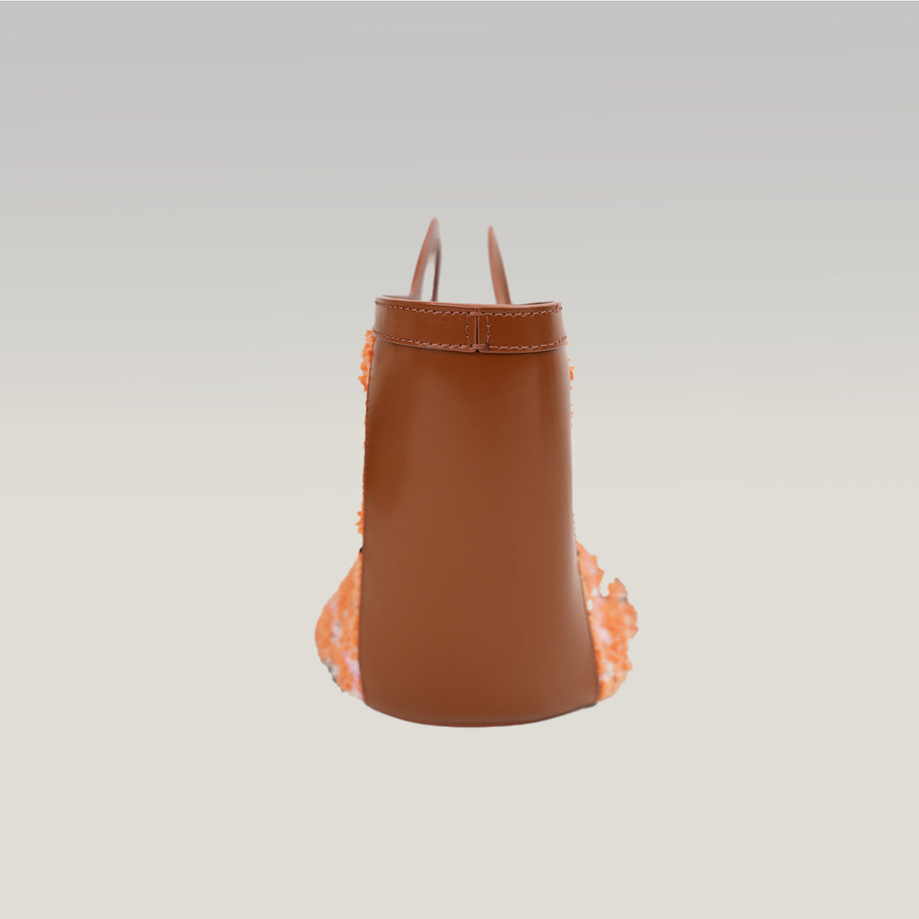 Marni Tropicalia Micro Handbag in Orange Tweed Fabric and Brown Leather