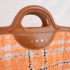 Marni Tropicalia Micro Handbag in Orange Tweed Fabric and Brown Leather