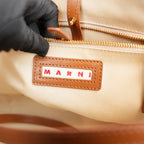 Marni Tropicalia Micro Handbag in Orange Tweed Fabric and Brown Leather