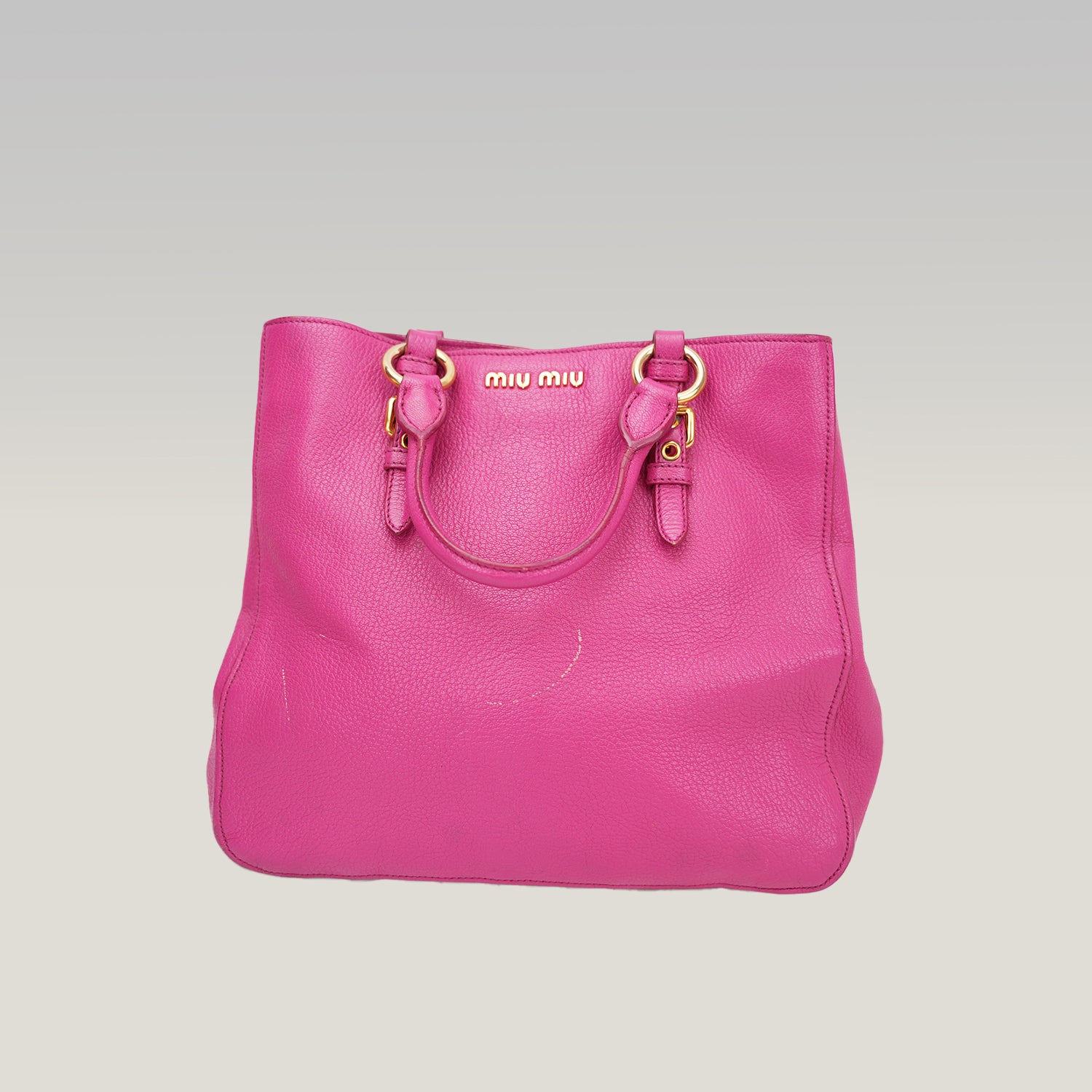 Miu Miu Fuchsia Leather Tote Bag in Pelle Martellata Rosa con Logo Dorato
