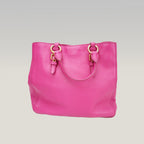 Miu Miu Fuchsia Leather Tote Bag in Pelle Martellata Rosa con Logo Dorato
