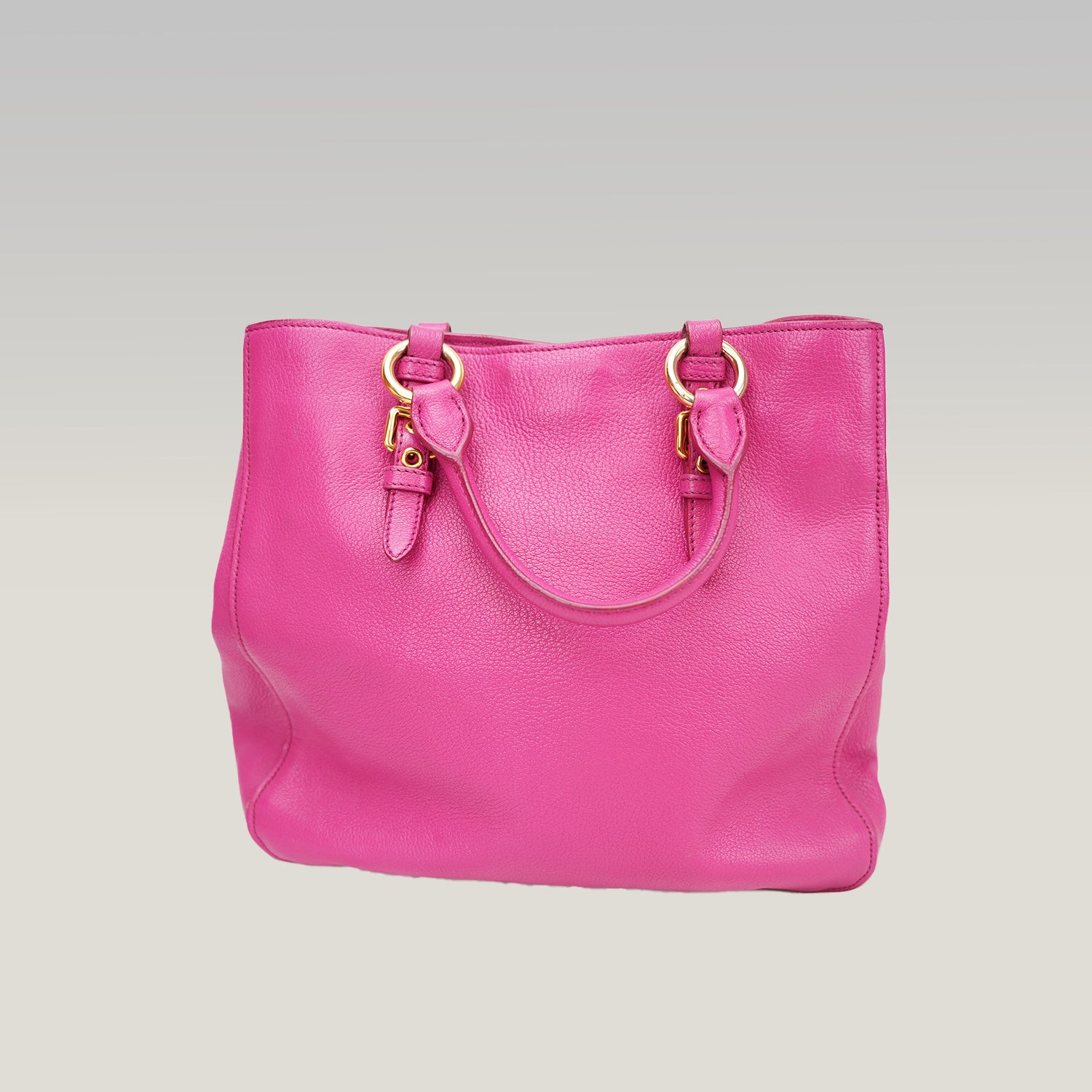 Miu Miu Fuchsia Leather Tote Bag in Pelle Martellata Rosa con Logo Dorato