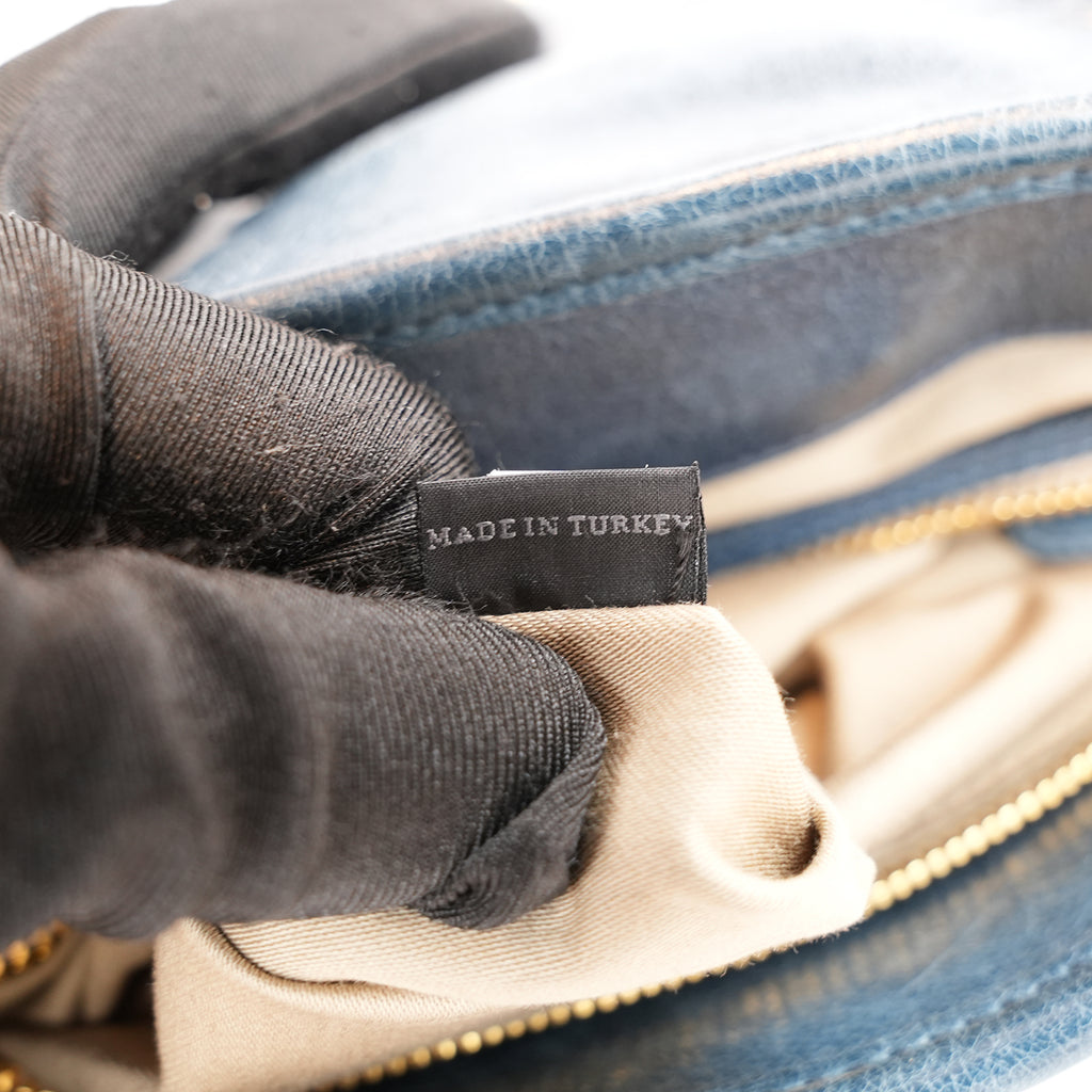 Miu Miu Coffer Matelassé Borsa a Mano in Pelle di Agnello Blu Scuro con Hardware Dorato