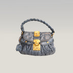 Miu Miu Coffer Matelassé Borsa a Mano in Pelle di Agnello Blu Scuro con Hardware Dorato