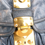Miu Miu Coffer Matelassé Borsa a Mano in Pelle di Agnello Blu Scuro con Hardware Dorato