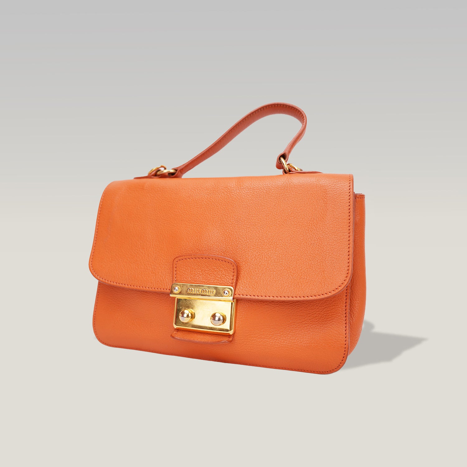 Miu Miu Madras Leather Shoulder Bag Orange Gold Hardware