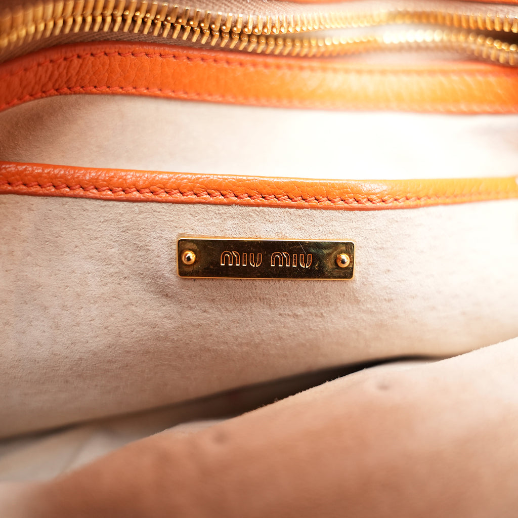 Miu Miu Madras Leather Shoulder Bag Orange Gold Hardware