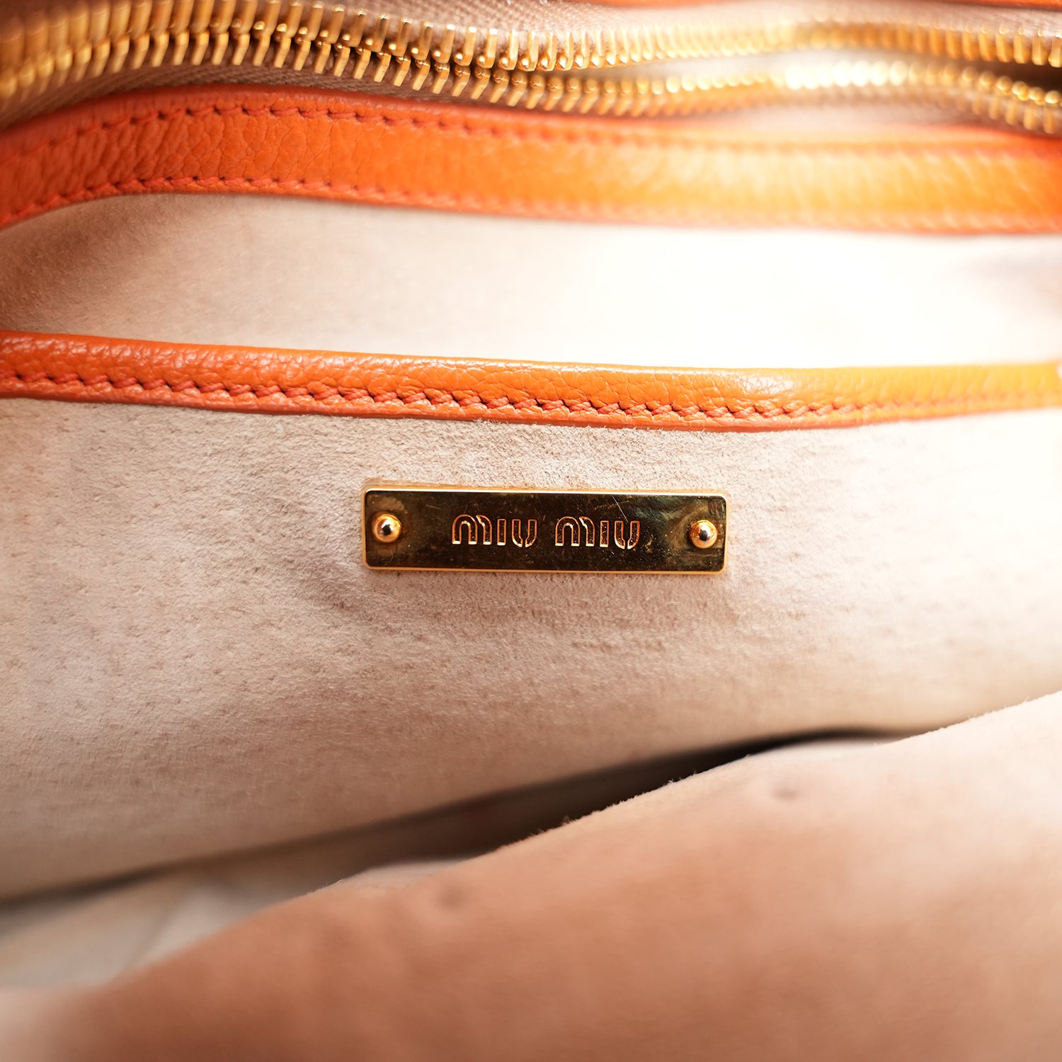 Miu Miu Madras Leather Shoulder Bag Orange Gold Hardware