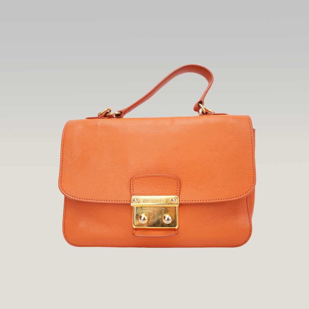 Miu Miu Madras Leather Shoulder Bag Orange Gold Hardware