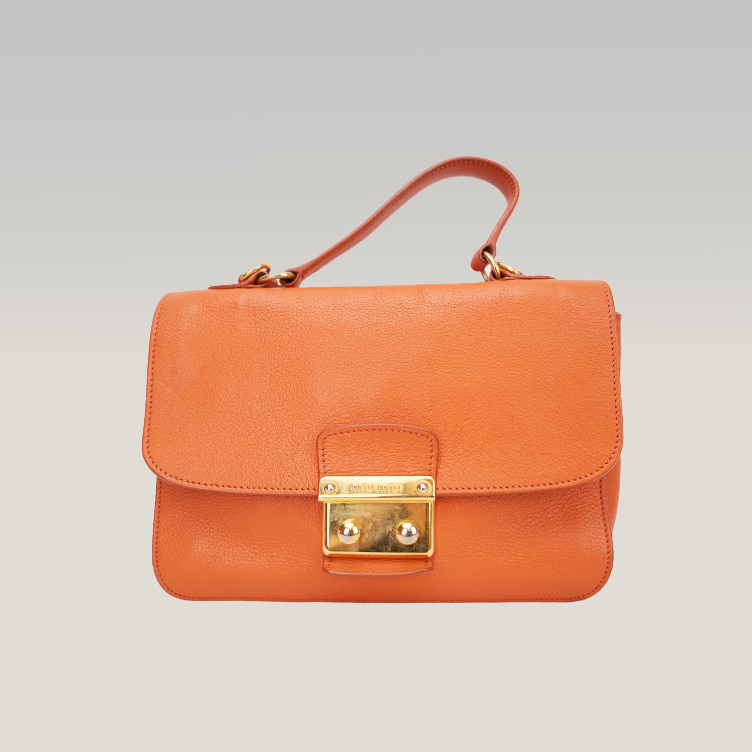 Miu Miu Madras Leather Shoulder Bag Orange Gold Hardware