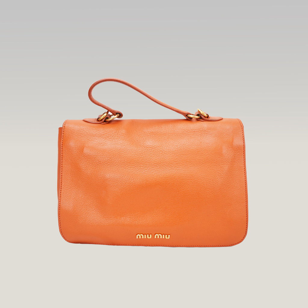 Miu Miu Madras Leather Shoulder Bag Orange Gold Hardware