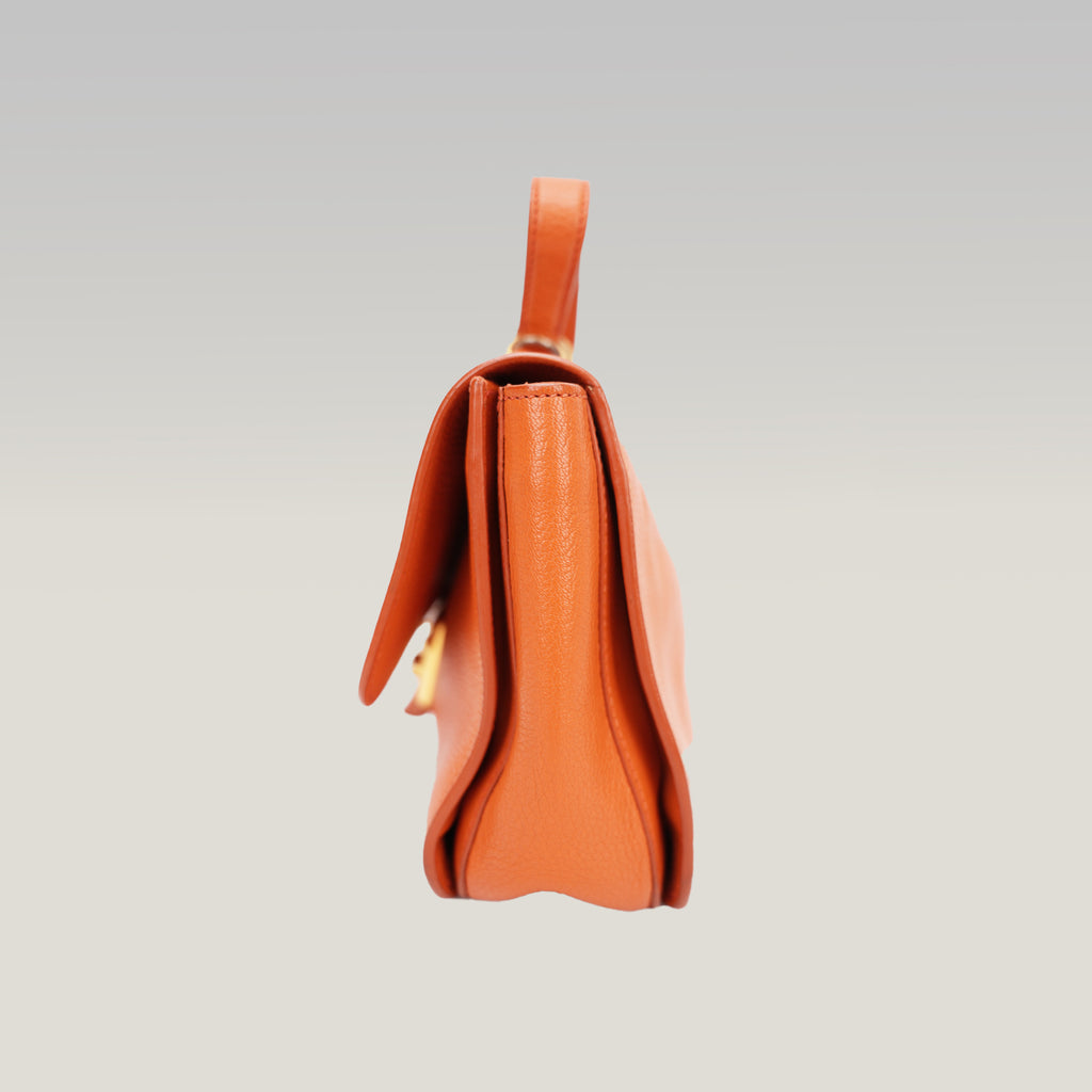 Miu Miu Madras Leather Shoulder Bag Orange Gold Hardware