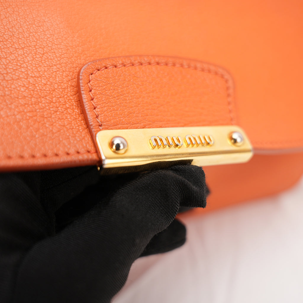 Miu Miu Madras Leather Shoulder Bag Orange Gold Hardware