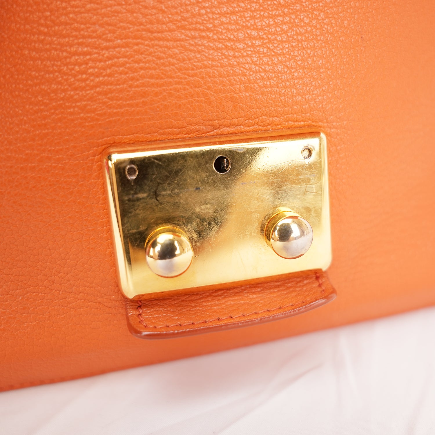 Miu Miu Madras Leather Shoulder Bag Orange Gold Hardware