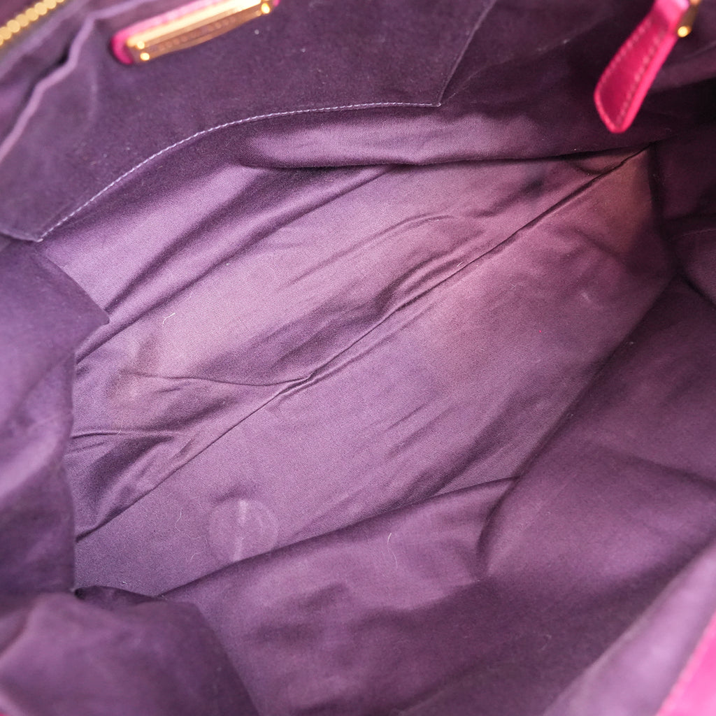 Miu Miu Vitello Bow Bag Borsa a Mano in Pelle Cerata Rosa Fucsia con Fiocchi Laterali e Dettagli Dorati