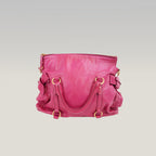 Miu Miu Vitello Bow Bag Borsa a Mano in Pelle Cerata Rosa Fucsia con Fiocchi Laterali e Dettagli Dorati
