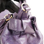 Miu Miu Vitello Lux Bow Borsa a Mano in Pelle Viola Effetto Vintage con Dettagli Dorati