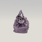 Miu Miu Vitello Lux Bow Borsa a Mano in Pelle Viola Effetto Vintage con Dettagli Dorati