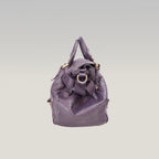 Miu Miu Vitello Lux Bow Borsa a Mano in Pelle Viola Effetto Vintage con Dettagli Dorati
