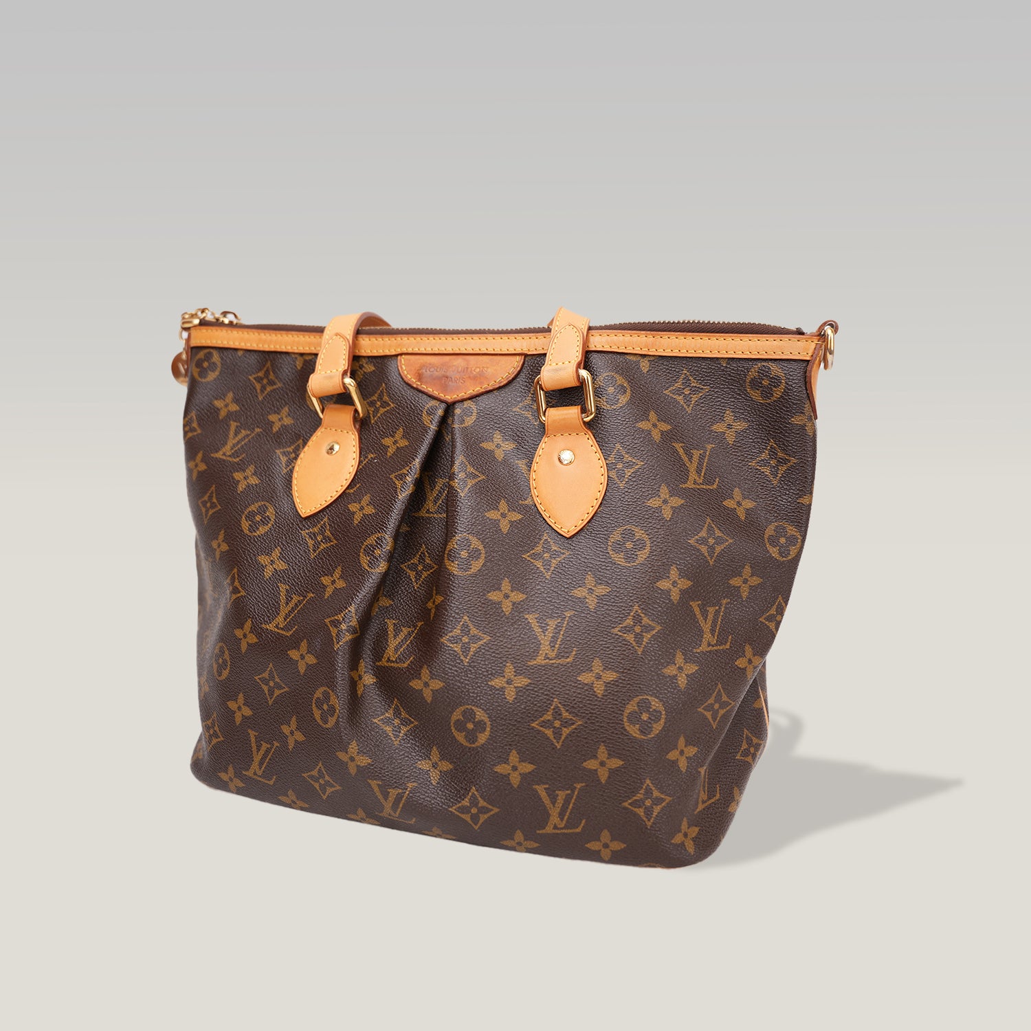 Louis Vuitton Palermo PM Monogram Canvas Shoulder Bag Brown Leather Trim