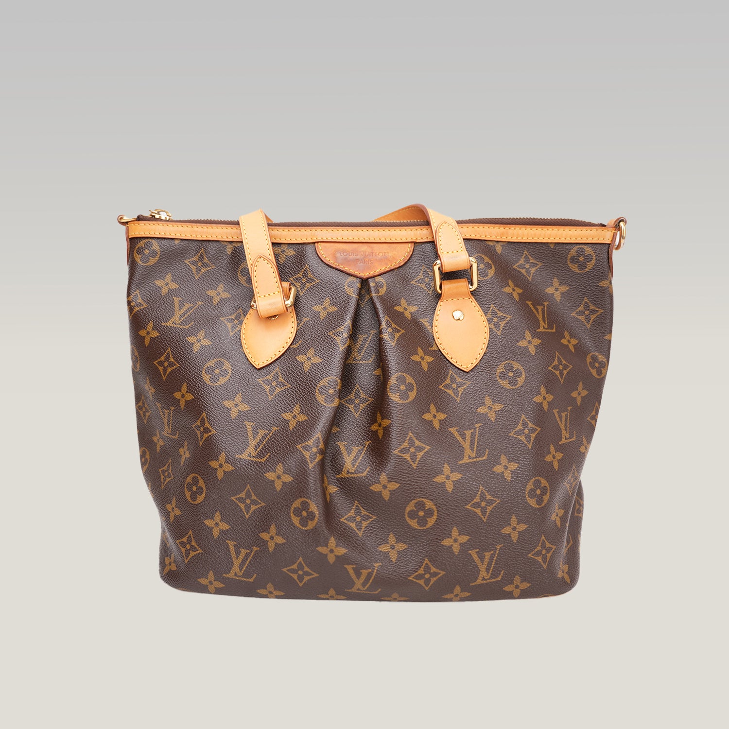 Louis Vuitton Palermo PM Monogram Canvas Shoulder Bag Brown Leather Trim
