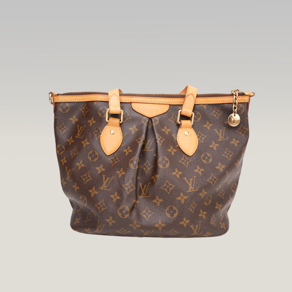 Louis Vuitton Palermo PM Monogram Canvas Shoulder Bag Brown Leather Trim