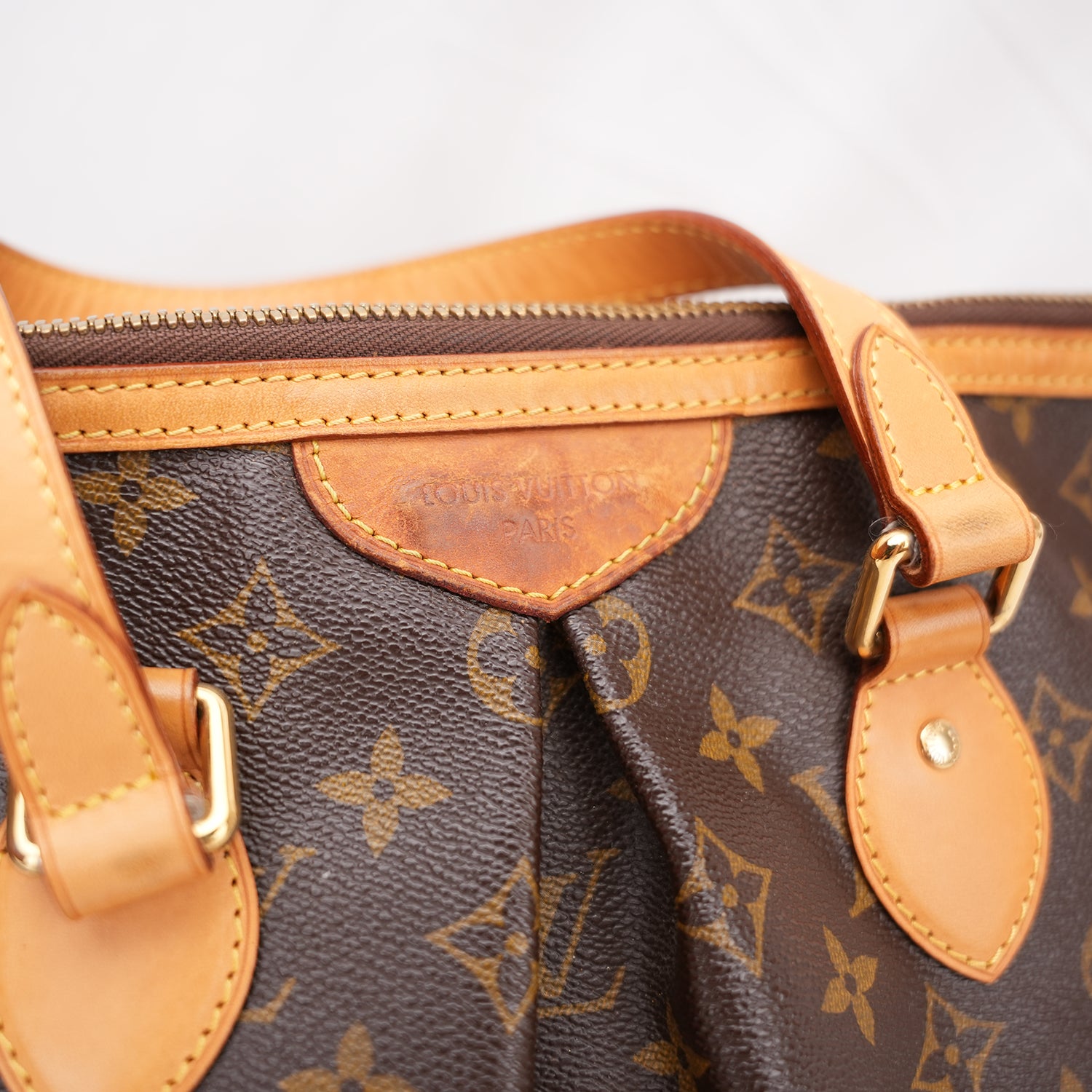 Louis Vuitton Palermo PM Monogram Canvas Shoulder Bag Brown Leather Trim