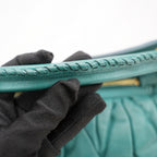 Miu Miu Coffer Shoulder Bag Turquoise Gathered Leather Hobo Bag Gold Hardware
