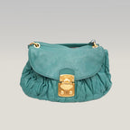 Miu Miu Coffer Shoulder Bag Turquoise Gathered Leather Hobo Bag Gold Hardware
