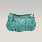 Miu Miu Coffer Shoulder Bag Turquoise Gathered Leather Hobo Bag Gold Hardware