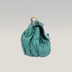 Miu Miu Coffer Shoulder Bag Turquoise Gathered Leather Hobo Bag Gold Hardware