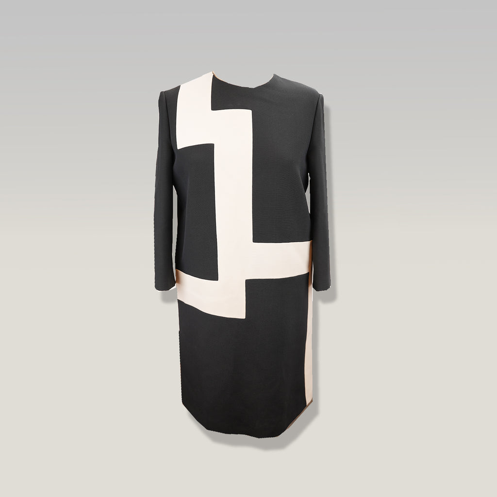 Christian Dior Abito Donna Nero e Bianco in Lana e Seta Vestito Elegante Maniche Lunghe Made in Italy