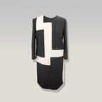Christian Dior Abito Donna Nero e Bianco in Lana e Seta Vestito Elegante Maniche Lunghe Made in Italy