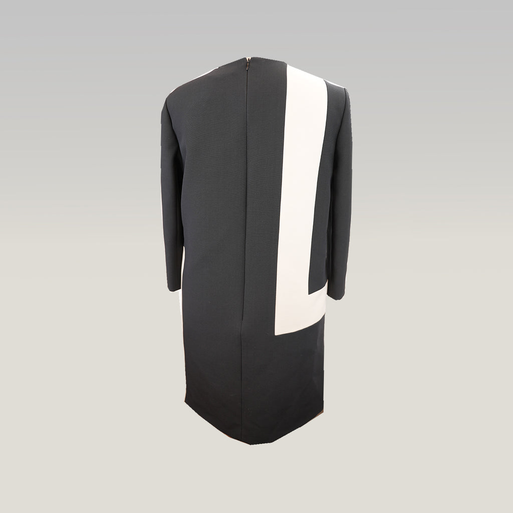 Christian Dior Abito Donna Nero e Bianco in Lana e Seta Vestito Elegante Maniche Lunghe Made in Italy