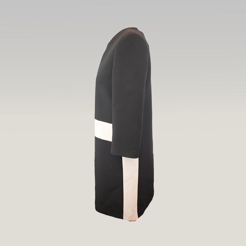 Christian Dior Abito Donna Nero e Bianco in Lana e Seta Vestito Elegante Maniche Lunghe Made in Italy