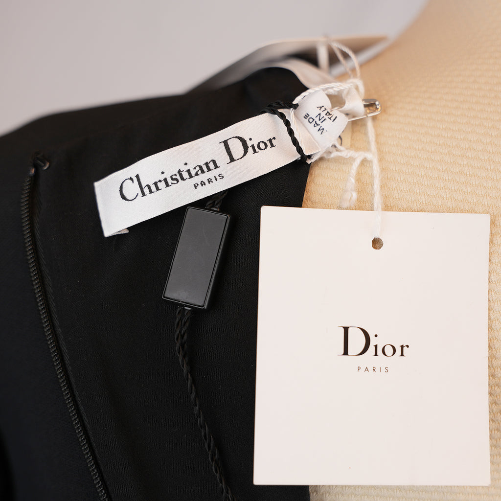 Christian Dior Abito Donna Nero e Bianco in Lana e Seta Vestito Elegante Maniche Lunghe Made in Italy