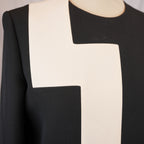 Christian Dior Abito Donna Nero e Bianco in Lana e Seta Vestito Elegante Maniche Lunghe Made in Italy
