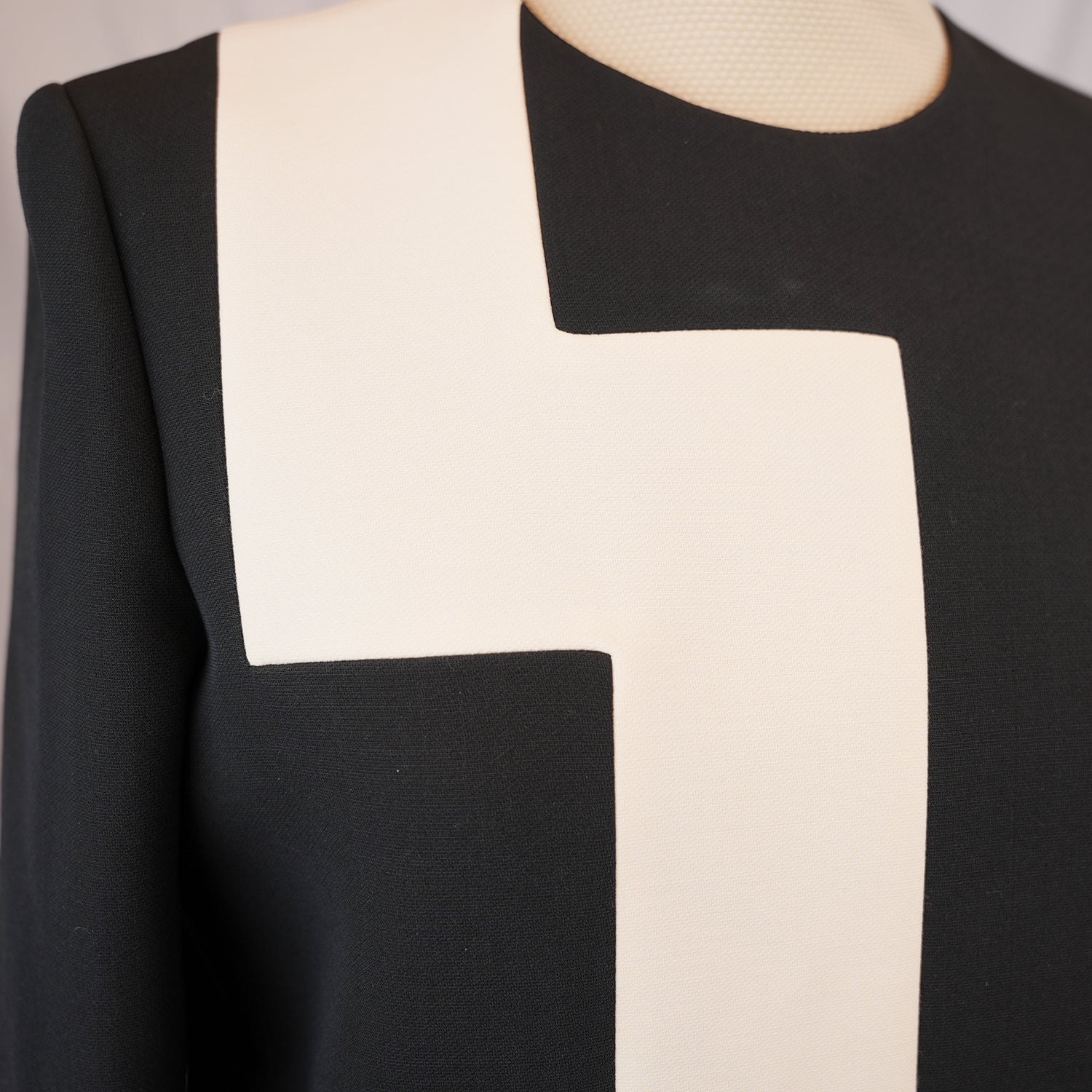 Christian Dior Abito Donna Nero e Bianco in Lana e Seta Vestito Elegante Maniche Lunghe Made in Italy