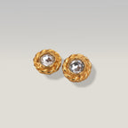 Chanel Orecchini a Clip Vintage in Lega Metallica Dorata con Grande Strass Centrale