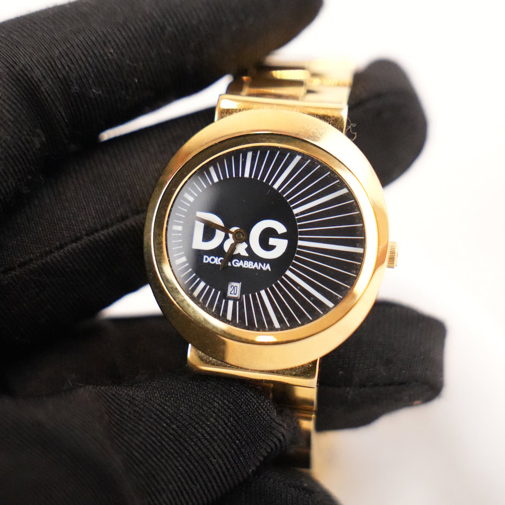 Dolce & Gabbana D&G Time Rockabilly Orologio Vintage con Quadrante Nero e Bracciale Dorato