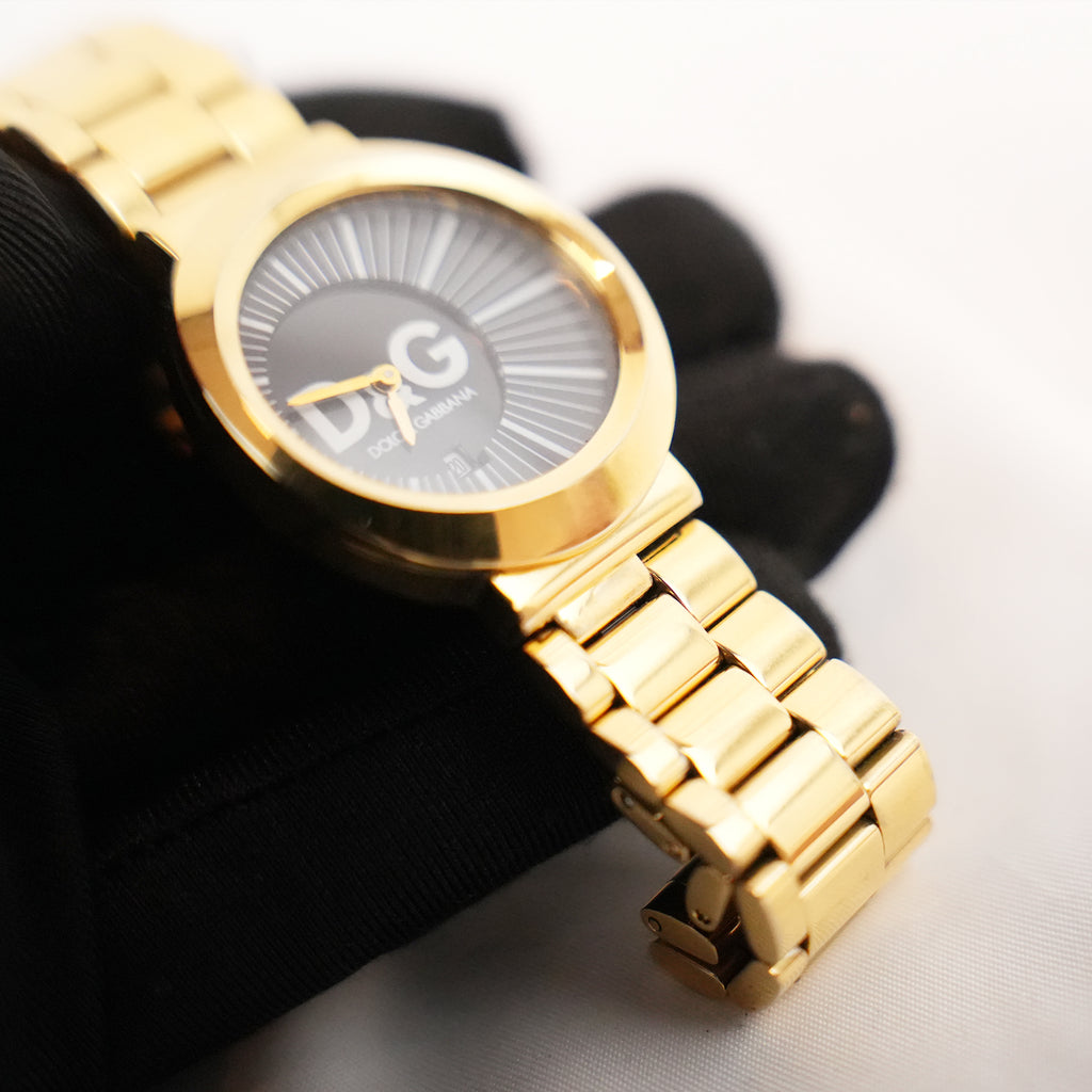 Dolce & Gabbana D&G Time Rockabilly Orologio Vintage con Quadrante Nero e Bracciale Dorato