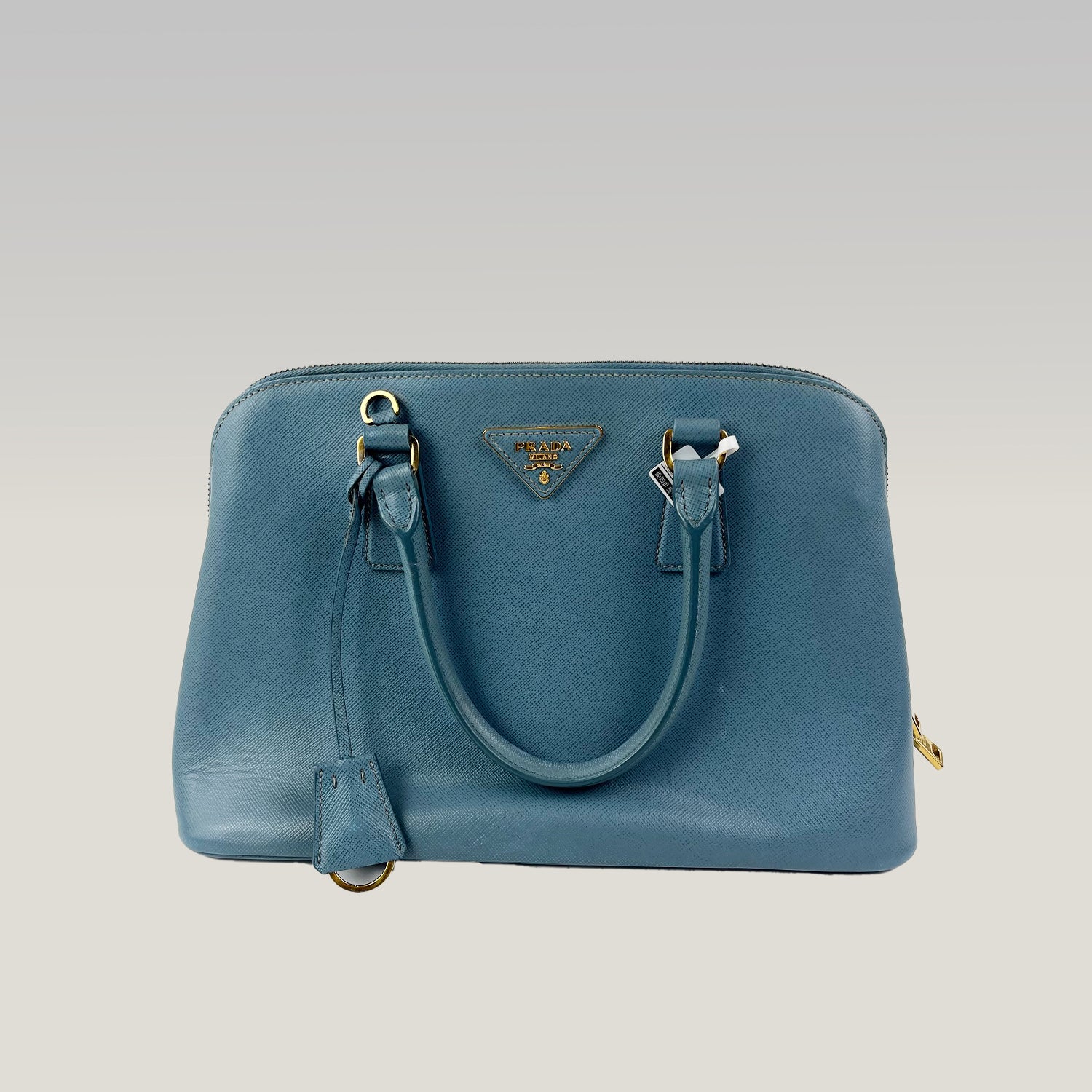 Prada Promenade Blue Saffiano Leather Tote Bag Gold-Tone Hardware