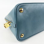 Prada Promenade Blue Saffiano Leather Tote Bag Gold-Tone Hardware