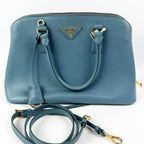 Prada Promenade Blue Saffiano Leather Tote Bag Gold-Tone Hardware